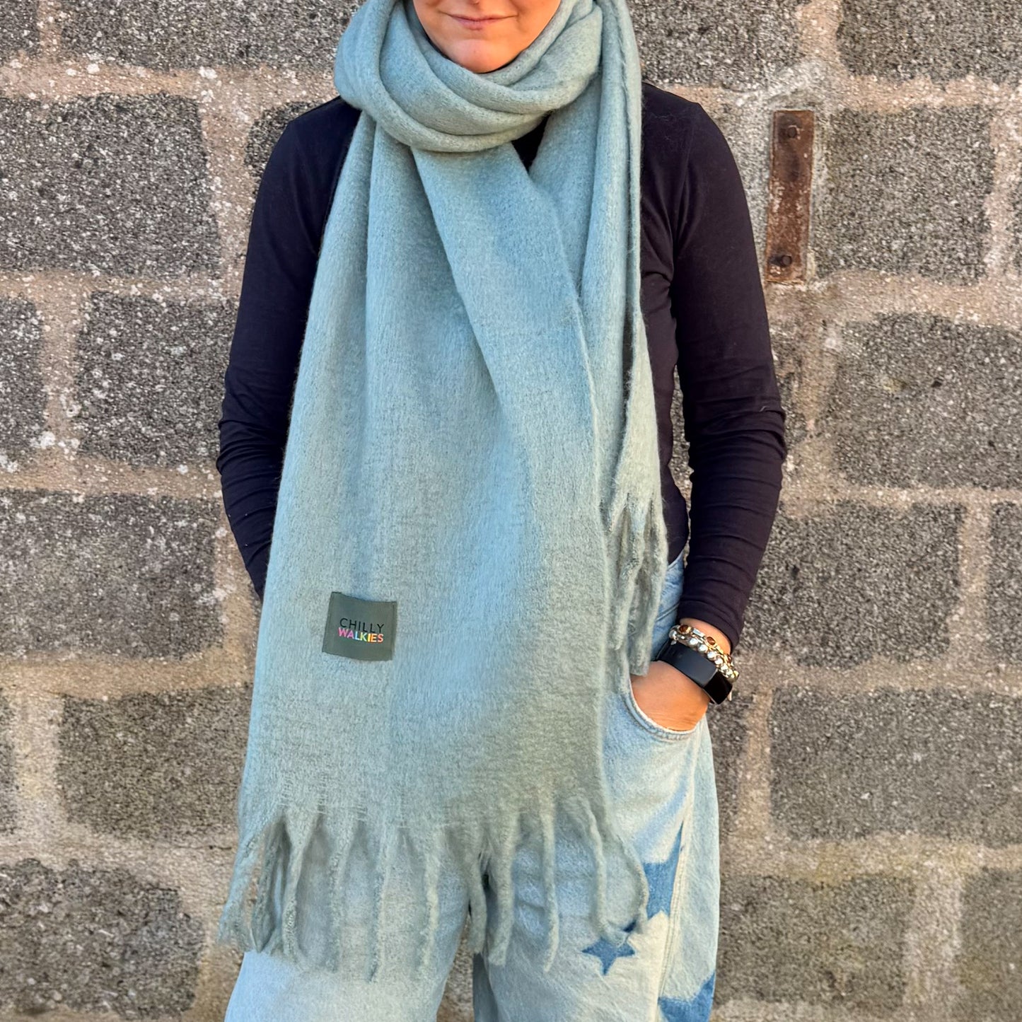 Chilly WALKIES Oversized Scarf – Sage Green | 100% Recycled Soft Scarf
