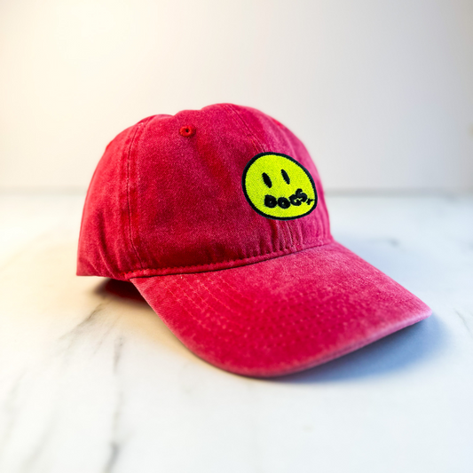 Unisex Embroidered Doggy Smile Cap | Red