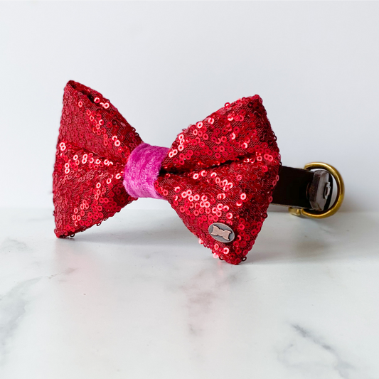 Bette Sequinned Dog Bow Tie | Red & Pink