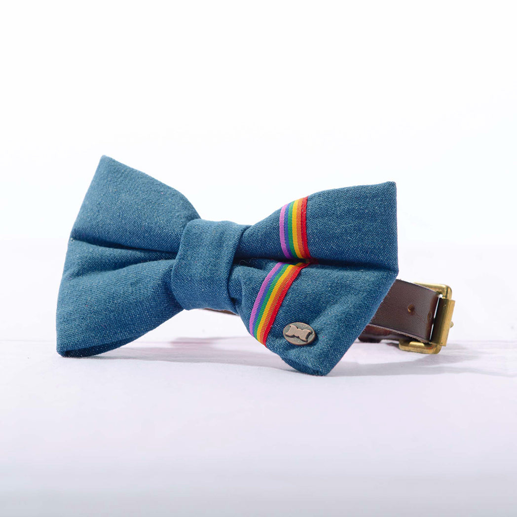 Arco Iris Rainbow Denim Dog Bow Tie