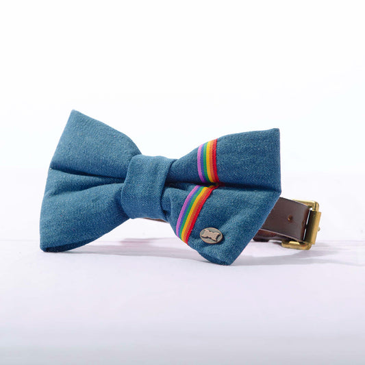 Arco Iris Rainbow Denim Dog Bow Tie