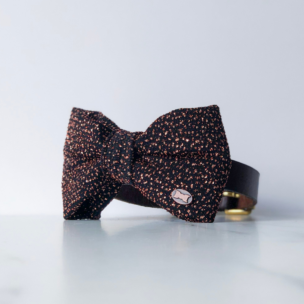 Cosmic glitter copper dog bow tie in large