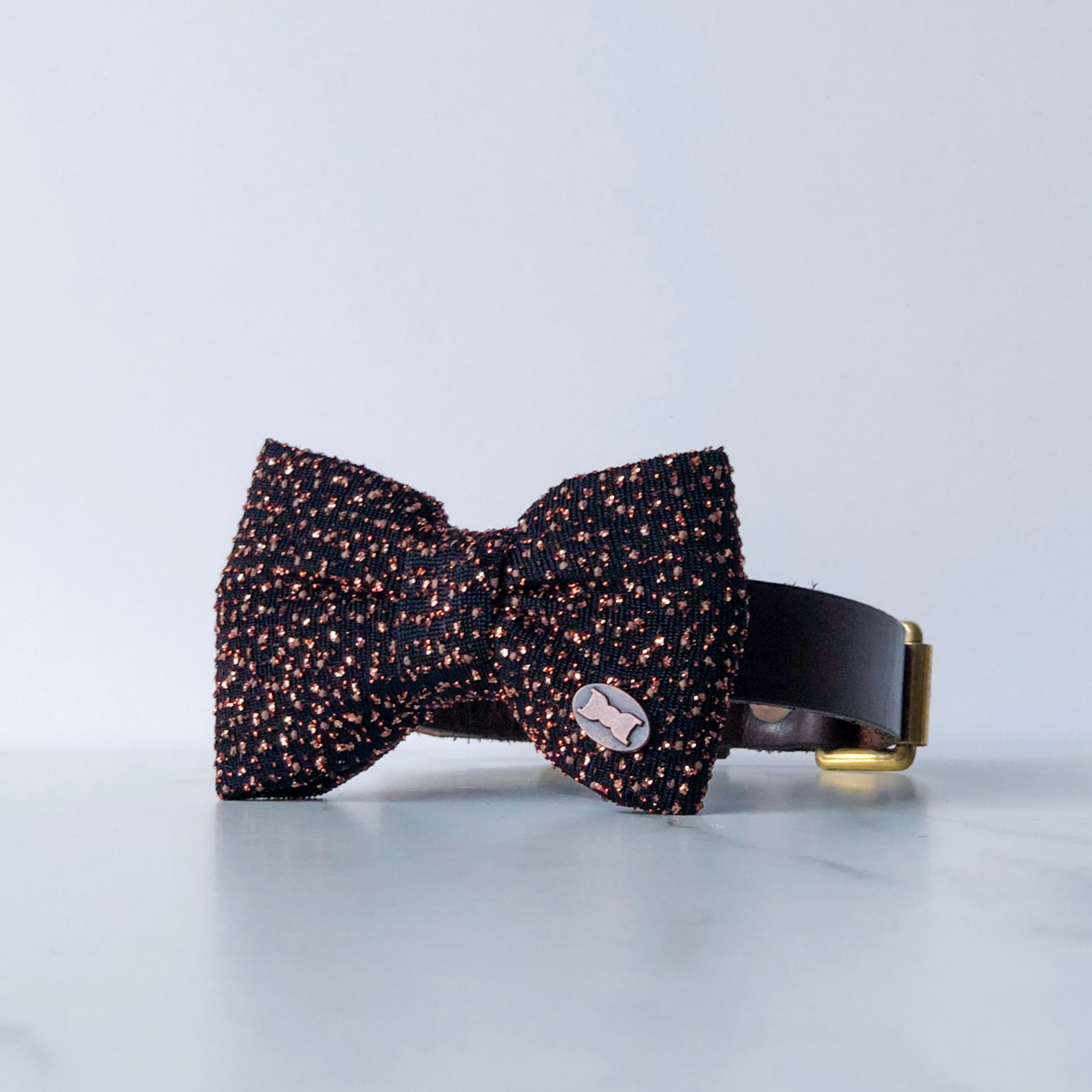 Cosmic glitter copper dog bow tie in small