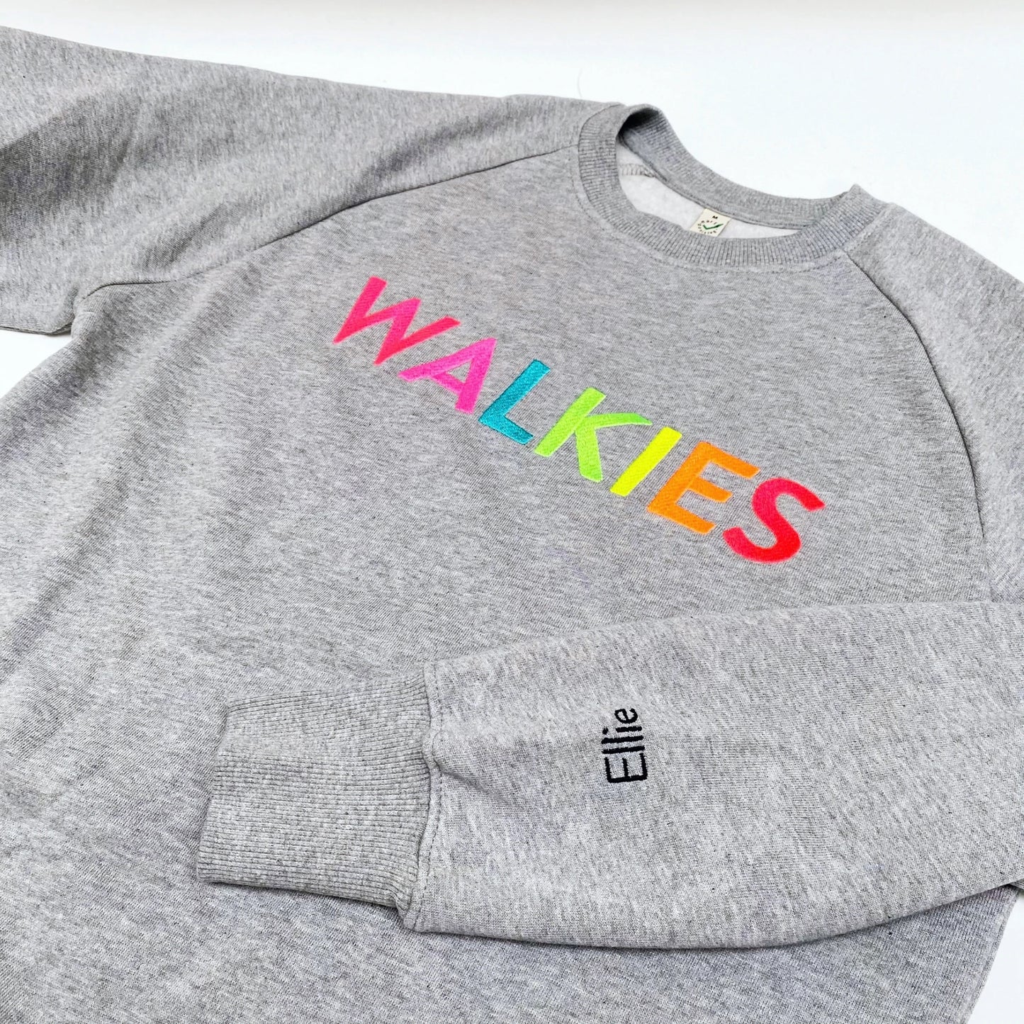 WALKIES Slogan Sweatshirt | Navy with Neon Rainbow Embroidery