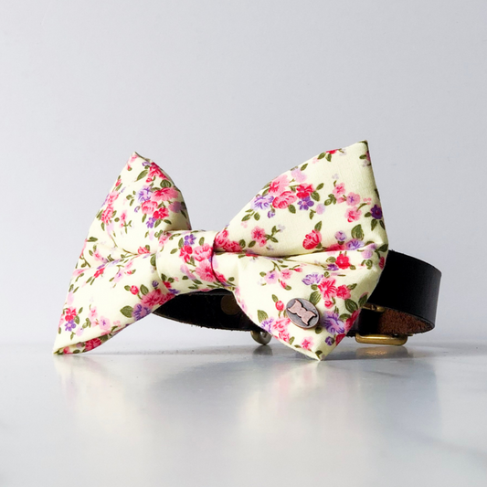 Fingle flower yellow floral dog bow tie in large