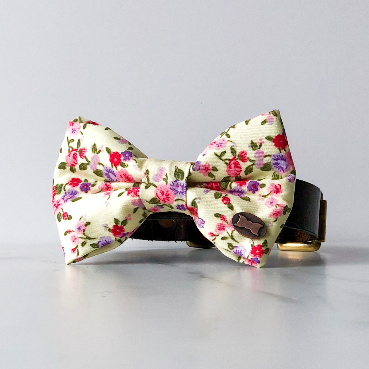 Fingle flower yellow floral dog bow tie in large