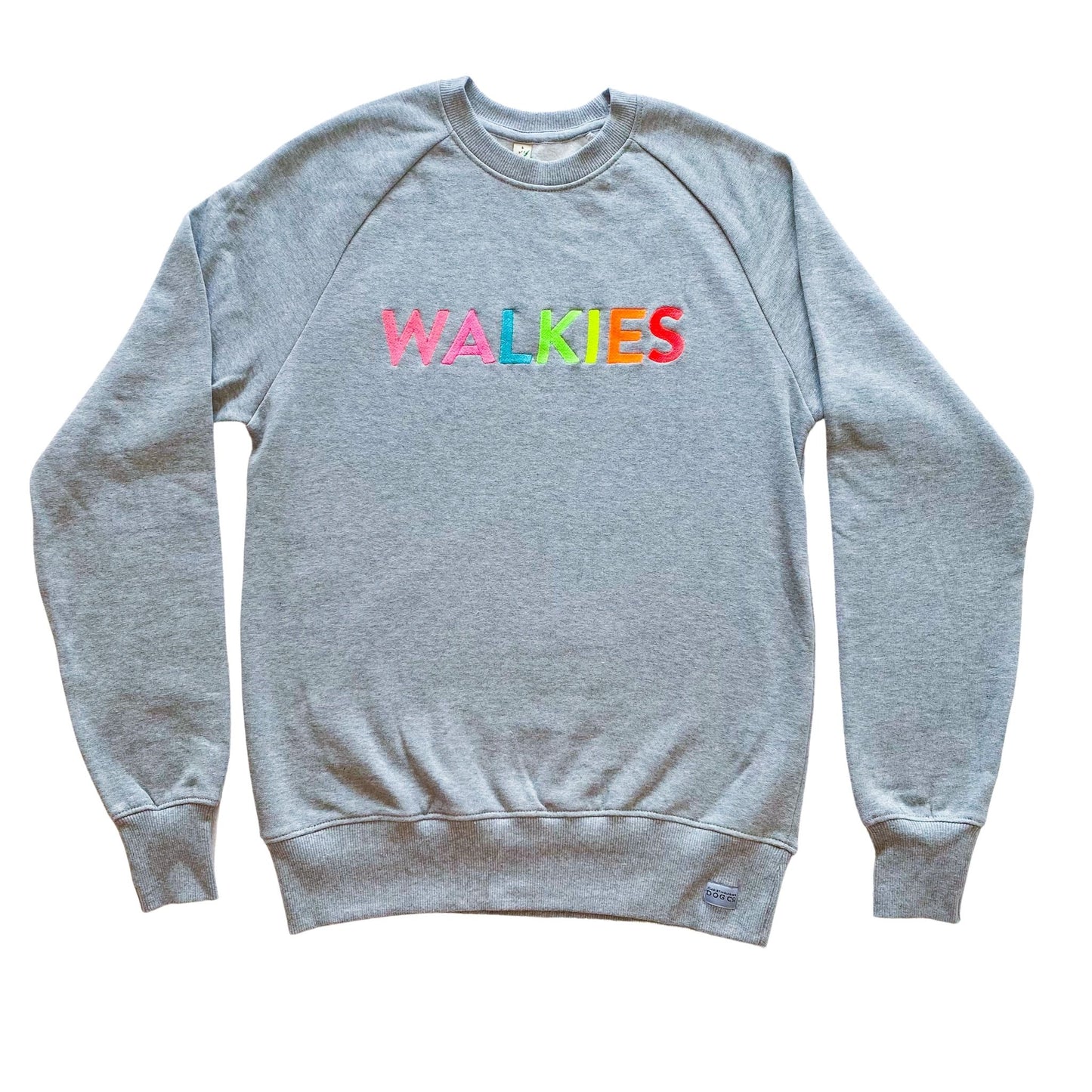 WALKIES slogan sweatshirt | Grey with Neon Rainbow Embroidery