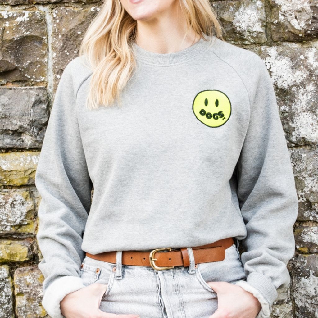 Doggy Smile Embroidered Sweatshirt | Grey with Neon Embroidery