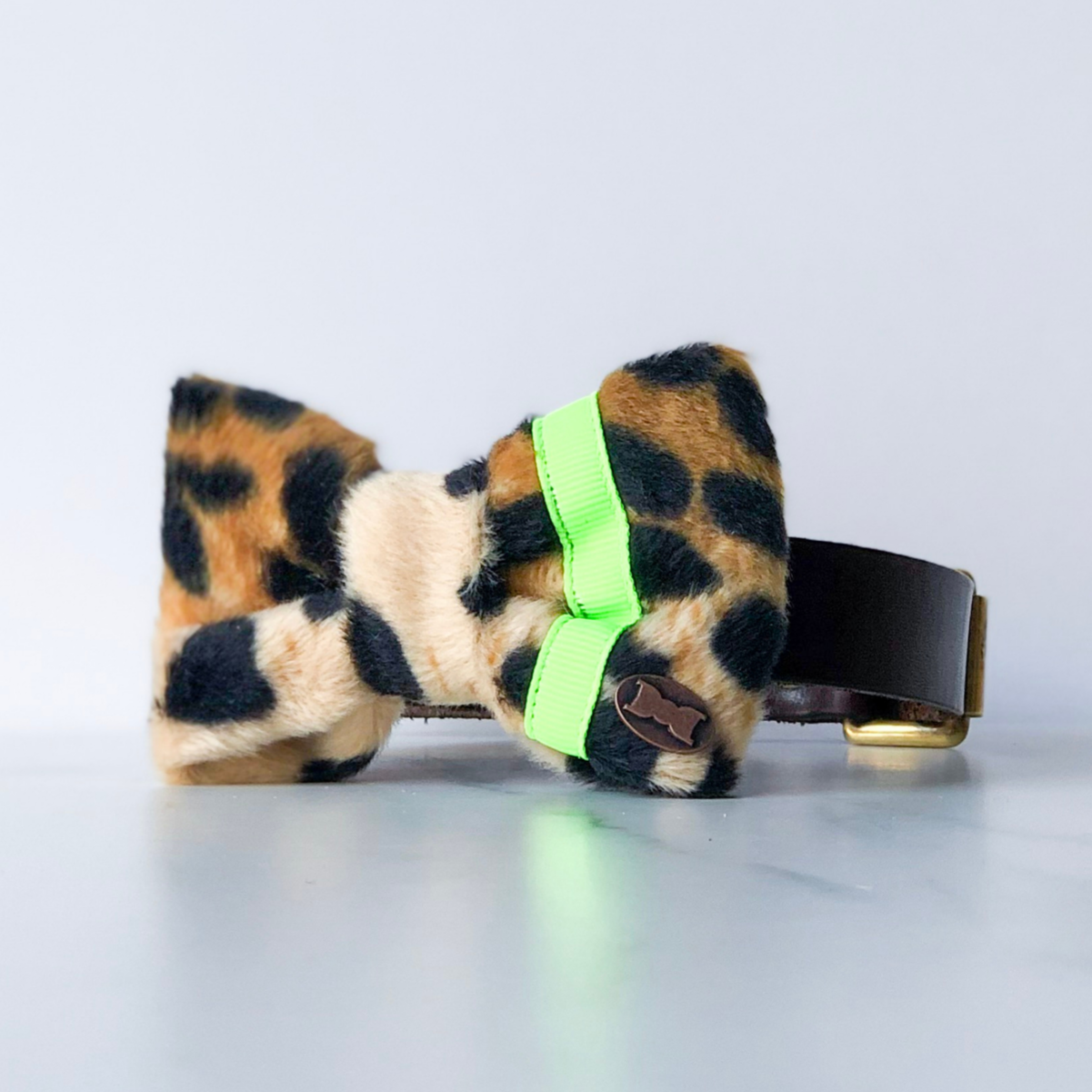 Neon yellow leopard bow tie in small