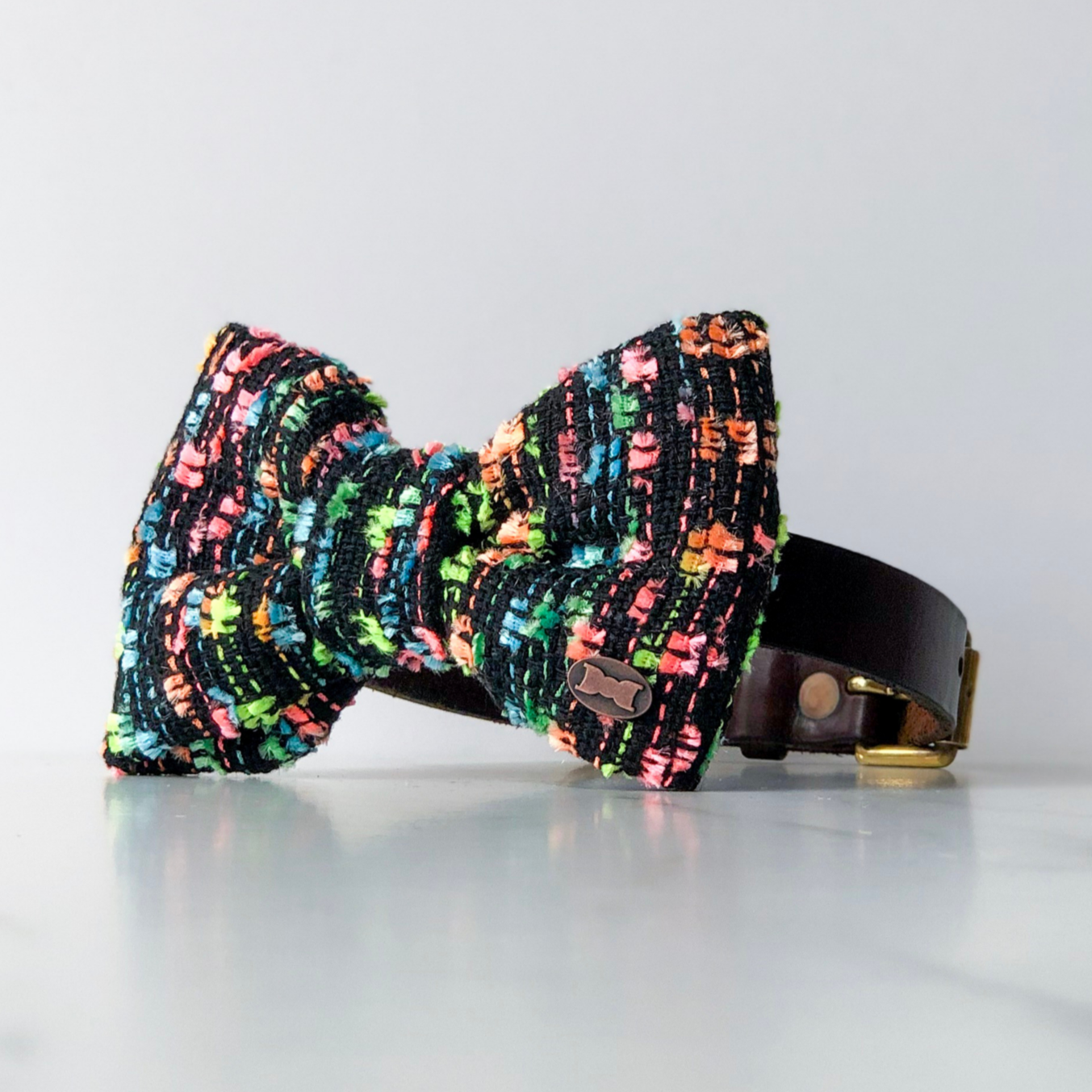Neon Rainbow Boucle Dog Bow Tie