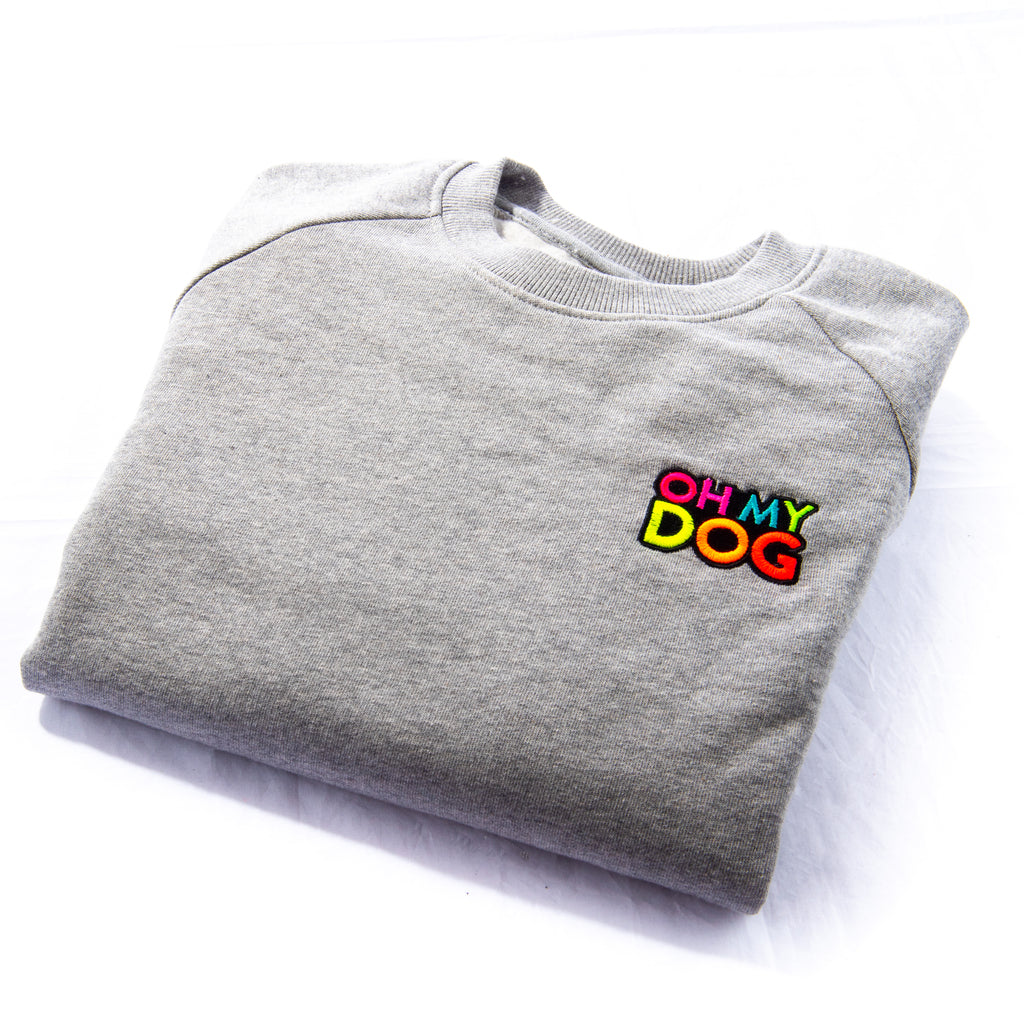 OHMYDOG Slogan Sweatshirt | Grey with Neon Embroidery