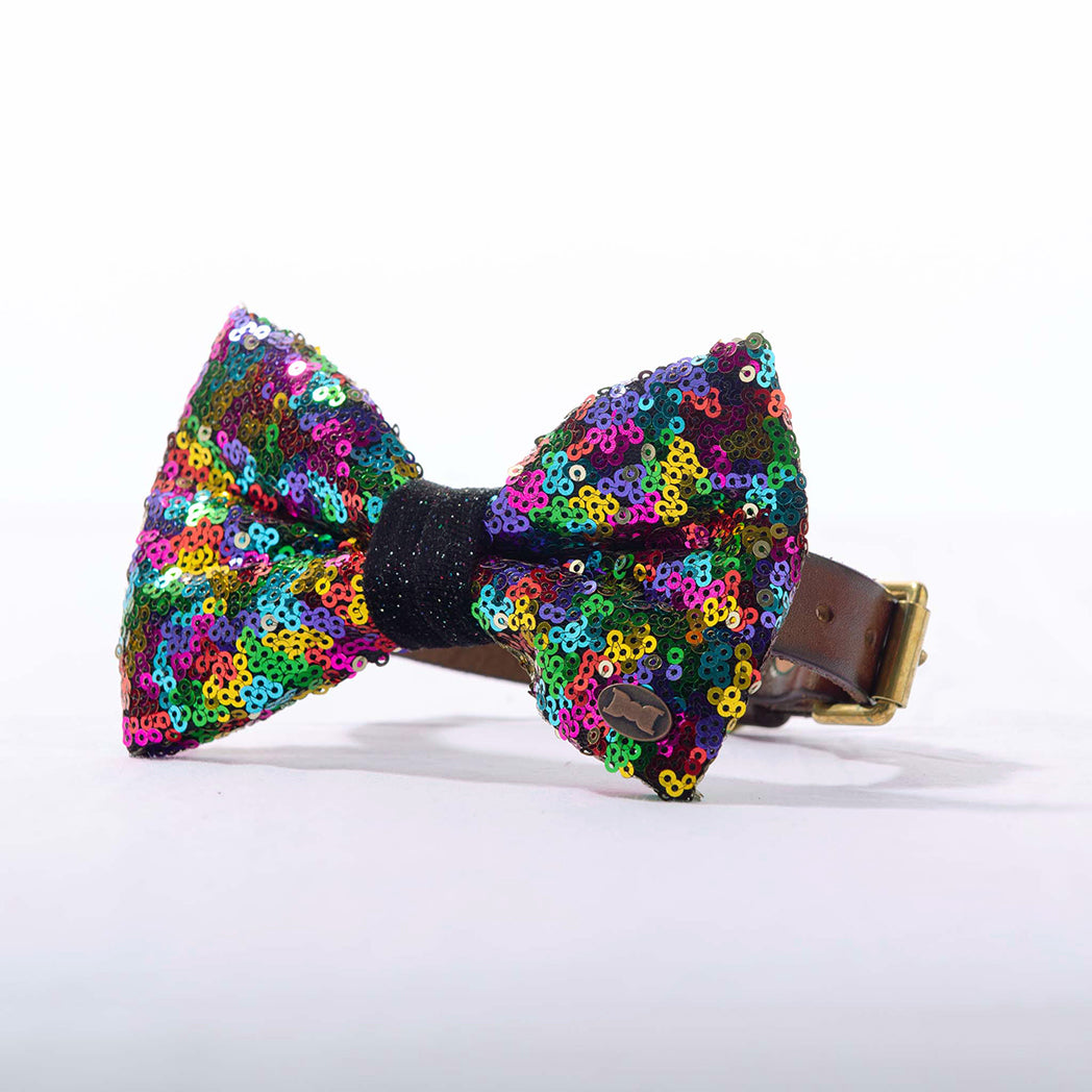 Bette Sequinned Dog Bow Tie | Rainbow