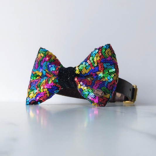 Bette Sequinned Dog Bow Tie | Rainbow