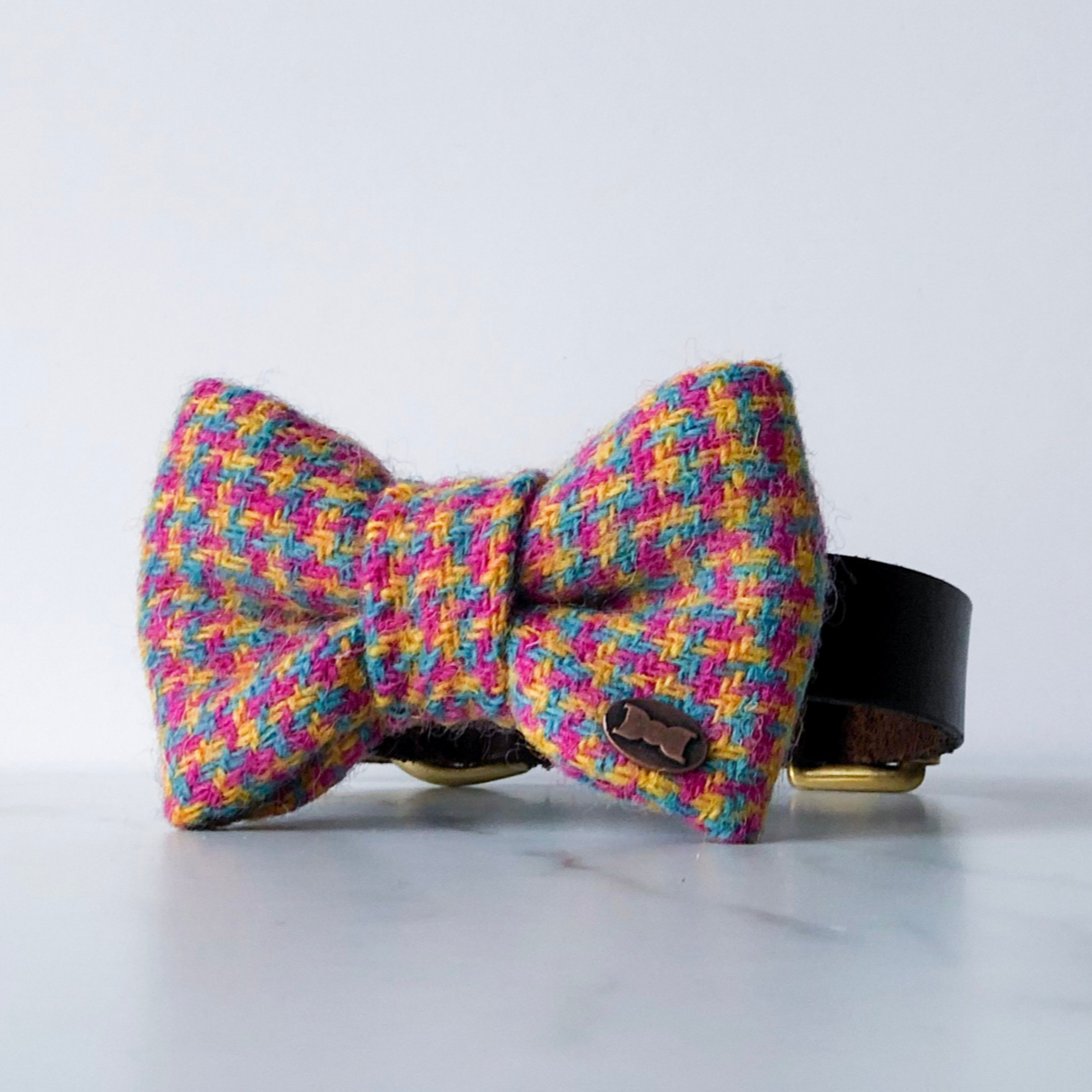 Neon tweed dog bow tie in small