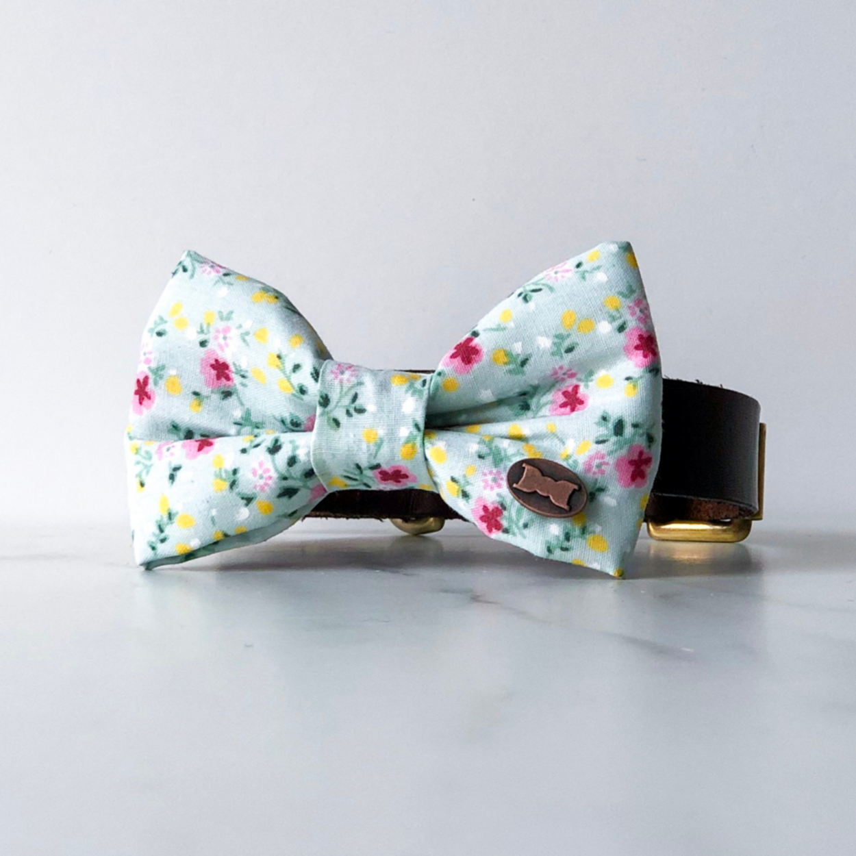Green floral dog bow tie in small